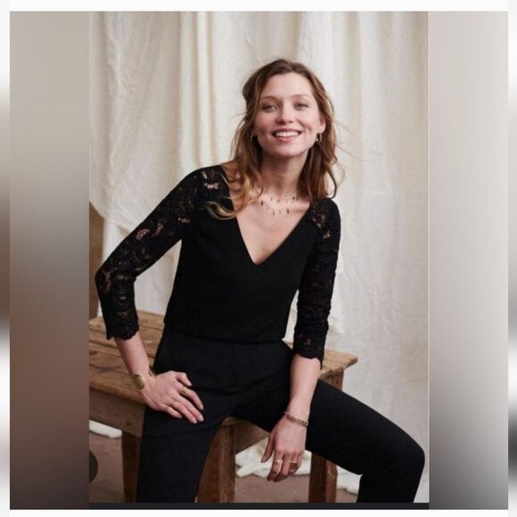 Sezane Claudia Embroidered Sleeve Top - Picture 2 of 9